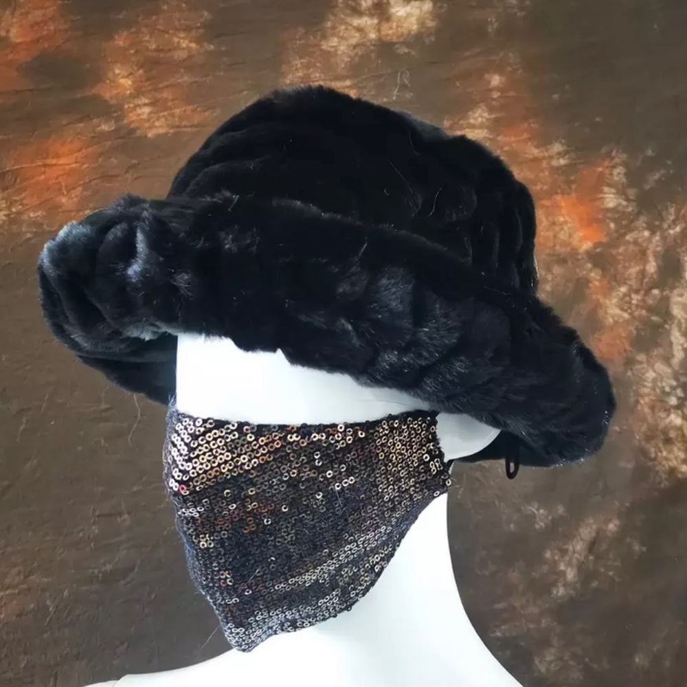 Furry Black Bucket Hat
